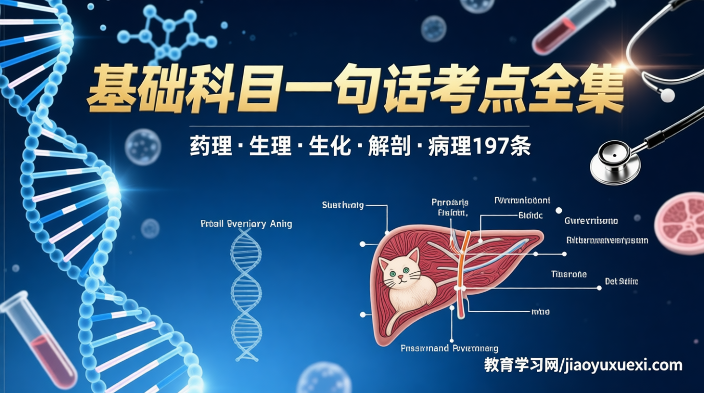 兽医基础科目一句话考点全集：药理、生理、生化、解剖、病理197条直击命门兽医执业资格考试基础科目一句话考点与病理197条